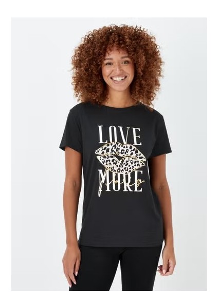 2469 Siyah Baskılı Kadın T-Shirt -90