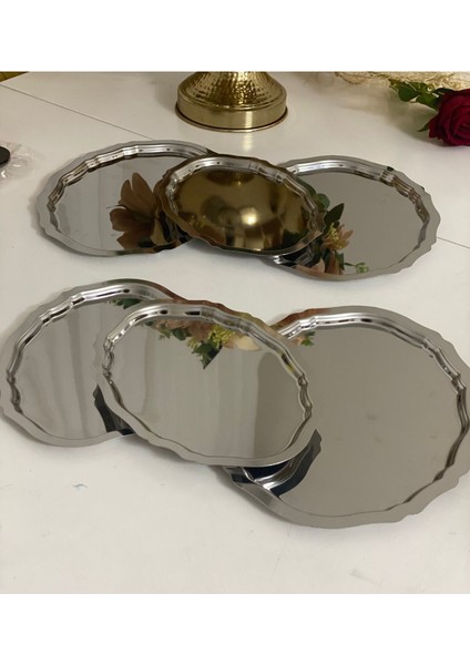 Kelebek Detaylı 6'lı Oval Çelik Sunum Tepsisi, Şık ve Dayanıklı Tasarım fiyatları