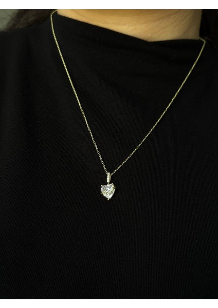 Altın Kaplama 925 Ayar Gümüş Kalp Kesim Taşlı Yıldız Detaylı Kolye fiyatları
