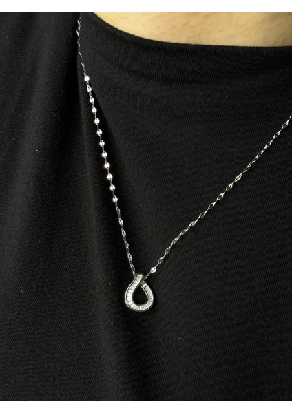 925 Ayar Gümüş Baget Taşlı Damla Figürlü Aynalı Zincir Kolye fiyatları