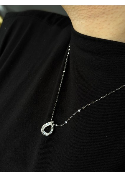 925 Ayar Gümüş Baget Taşlı Damla Figürlü Aynalı Zincir Kolye modelleri