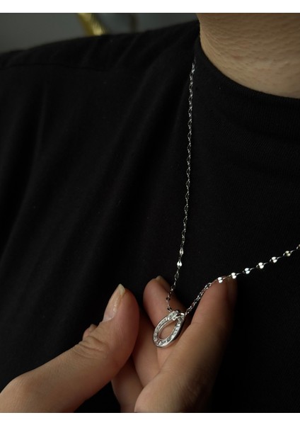 925 Ayar Gümüş Baget Taşlı Damla Figürlü Aynalı Zincir Kolye fırsatları