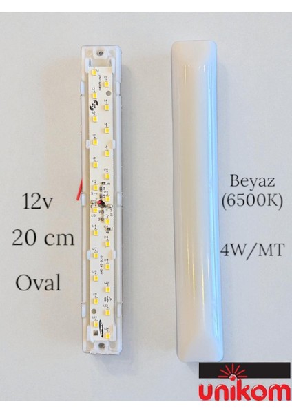 50'li Paket 12V Tente LED Aydınlatma Armatür 20CM -Oval TABAN-BEYAZ(6500K)