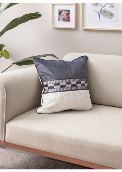 Premium Biyeli Tavşan Tüyü & Punch Işlemeli Tekli Dekoratif Özel Tasarım Kırlent Kılıfı fiyatları