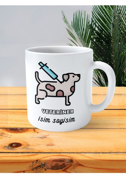 Veteriner Baskılı Kupa Bardak Isimli Kişiye Özel Iğne Köpek Resimli