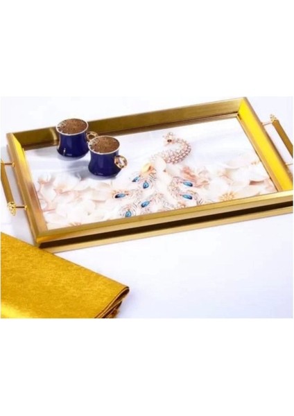 Altın Renkli 50X31CM Şık Tepsi, Zarif ve Dayanıklı Ev ve Davet Ürünü