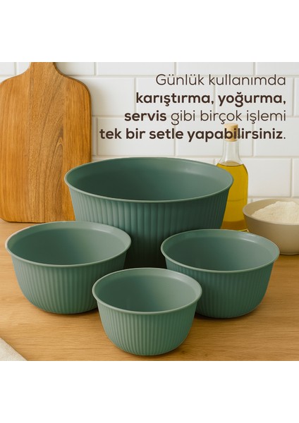 4'lü Mega Boy Plastik Karıştırma ve Saklama Kase Seti | 1l, 2l, 3l, 5l Yeşil fırsatları