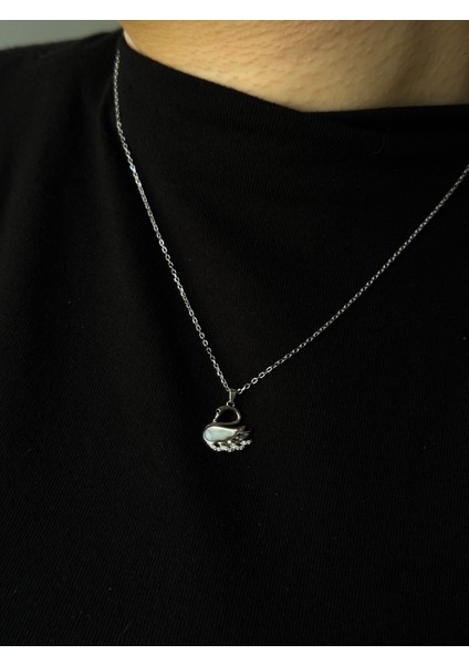 925 Ayar Gümüş Kuğu Motifli Sedefli & Taşlı Kolye