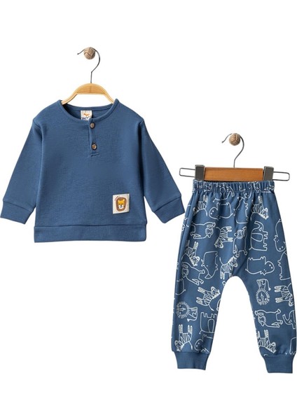 Indigo Altı Baskılı Aslan Armalı Erkek Bebek Takım fiyatları