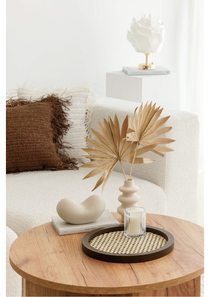 Yuvarlak Rattan Tepsi, Kahverengi, Doğal ve Şık Tasarım