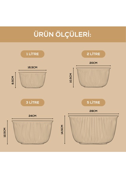 4'lü Mega Boy Plastik Karıştırma ve Saklama Kase Seti | 1l, 2l, 3l, 5l Antrasit fiyatları