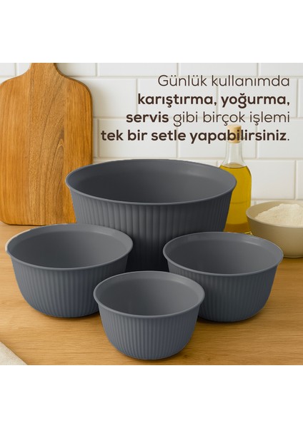 4'lü Mega Boy Plastik Karıştırma ve Saklama Kase Seti | 1l, 2l, 3l, 5l Antrasit fırsatları