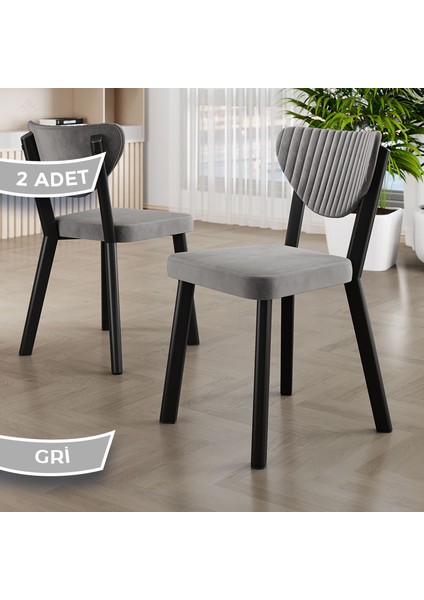 Arfe Serisi 2 Adet Gri Mutfak Sandalyesi Siyah Metal Iskeletli 1. Sınıf Babyface Kumaş
