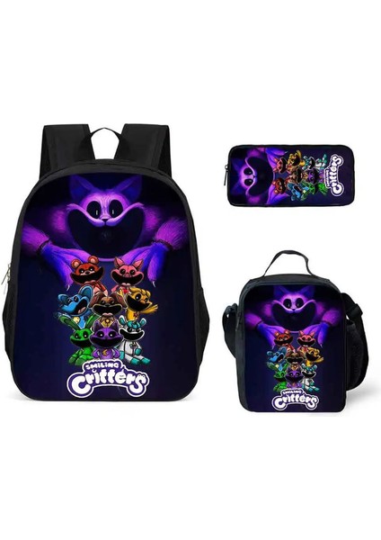 Üç Parçalı Set Karikatür Kedi Baskılı Sırt Çantası Su Geçirmez Kavisli Ayarlanabilir Omuz Askısı Yüksek Kapasiteli Örgü Haberci Torba Renk: 6 (Yurt Dışından)