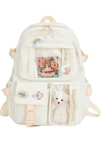 Sevimli Kadınlar Sırt Çantaları Su Geçirmez Çok Cepli Naylon Okul Sırt Çantası Öğrenci Kadın Kızlar Için Kawaii Dizüstü Bilgisayar Paketi Mochilas Renk: Beyaz (Yurt Dışından)