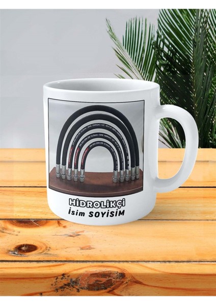 Hidrolikçi Meslek Baskılı Kupa Bardak Çift Taraflı Baskı Kişiye Özel Model