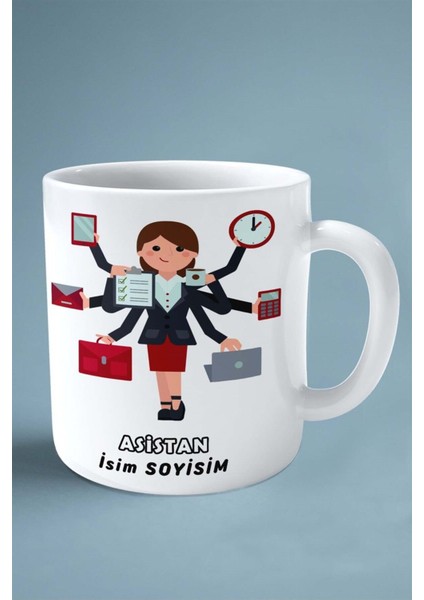 Asistan Baskılı Kupa Bardak Çift Taraflı Baskı Kişiye Özel Model 4