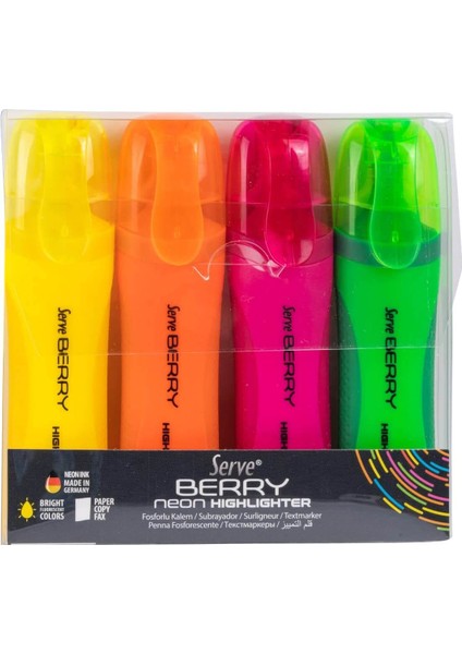 Berry 4'lü Neon Fosforlu Kalem Seti / BRFKP4FR