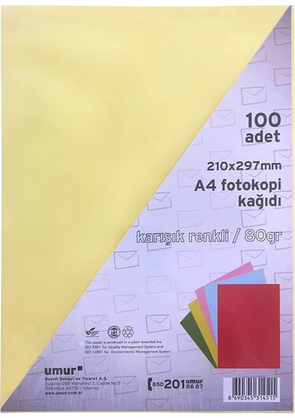 80 gr A4 Renkli Fotokopi Kağıdı 100 Adet 210x297 mm Ofis ve Ev Kullanımına Uygun
