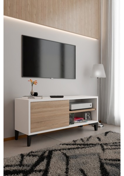 Modern Tv Ünitesi Kapaklı Raflı Tv Sehpası Salon Için Minimal Tasarım Fonksiyonel Tv Dolabı modelleri