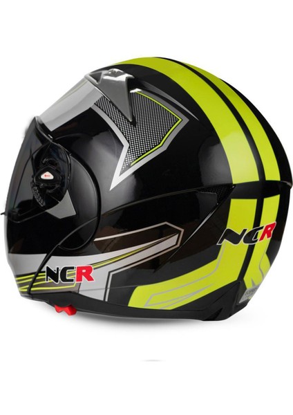 Çene Açılır Sarı Grafik Kask Siyah Vizörlü Ece Belgeli modelleri