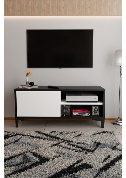 Modern Tv Ünitesi Kapaklı Raflı Tv Sehpası Salon Için Minimal Tasarım Fonksiyonel Tv Dolabı