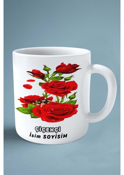 Çiçek Çiçekçi Meslek Baskılı Kupa Bardak Çift Taraflı Baskı Kişiye Özel Model 20