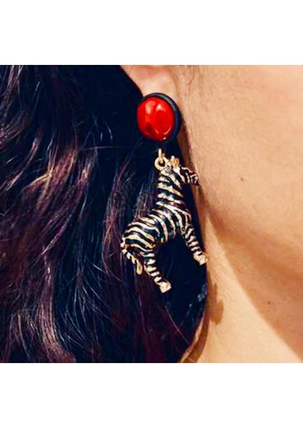 Altın Renk Kırmızı Taşlı Renkli Mineli Sallantılı Zebra Küpe fırsatları