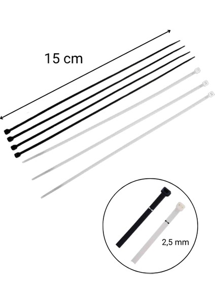 2,5X150 Beyaz Kablo Bağı & Plastik Kelepçe & Cırt Kelepçe 100 Adet (Paket) fiyatları