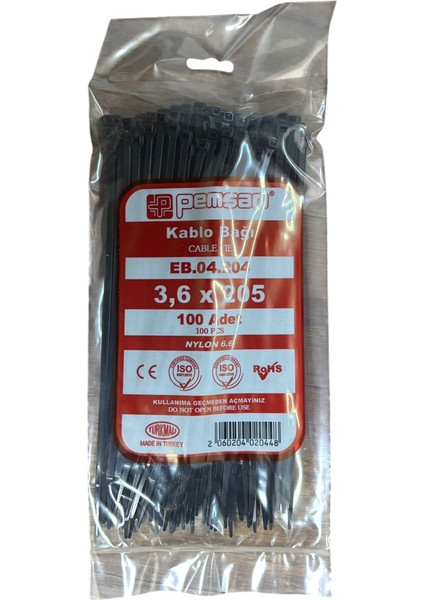 Kablo Bağı Cırt Kelepçe 3.6X205 mm Siyah 100 Adet Fiyatıdır
