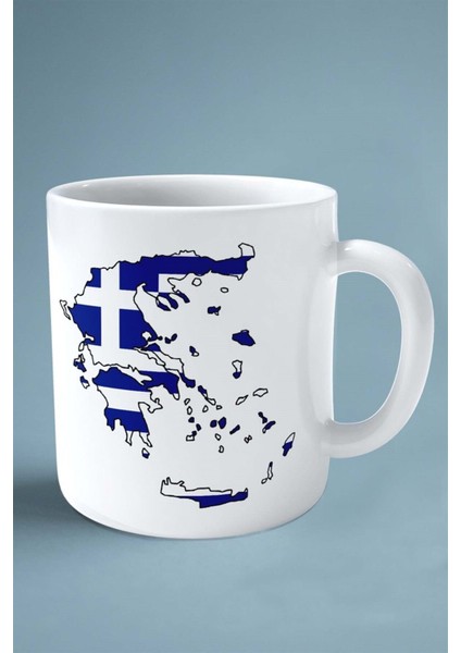 Yunanistan Greek Greece Bayrak Baskılı Kupa Bardak Çift Taraflı Kişiye Özel Model 3