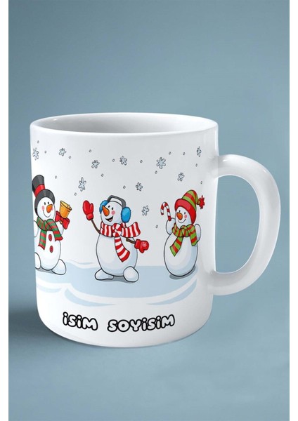 2024 Yılbaşı Noel Isimli Baskılı Kupa Bardak Kar Kristal Kulaklık Kardan Adam