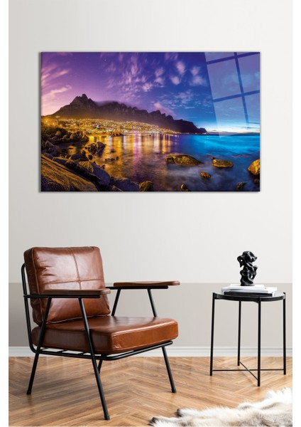 Deniz Kenarında Şehir Manzarası Yatay Cam Tablo, Modern Ev Ofis Dekoru, Hediyelik Duvar Dekorasyonu fiyatları