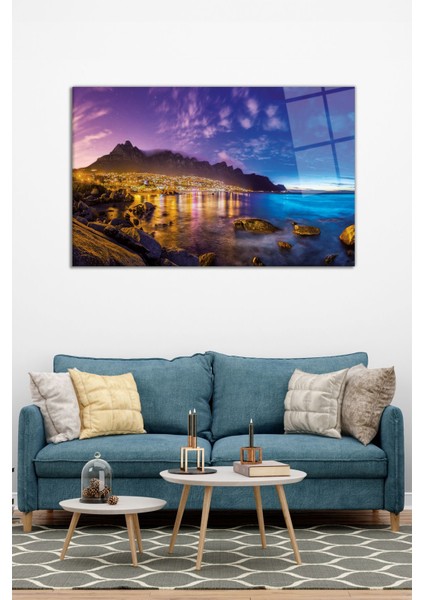 Deniz Kenarında Şehir Manzarası Yatay Cam Tablo, Modern Ev Ofis Dekoru, Hediyelik Duvar Dekorasyonu modelleri