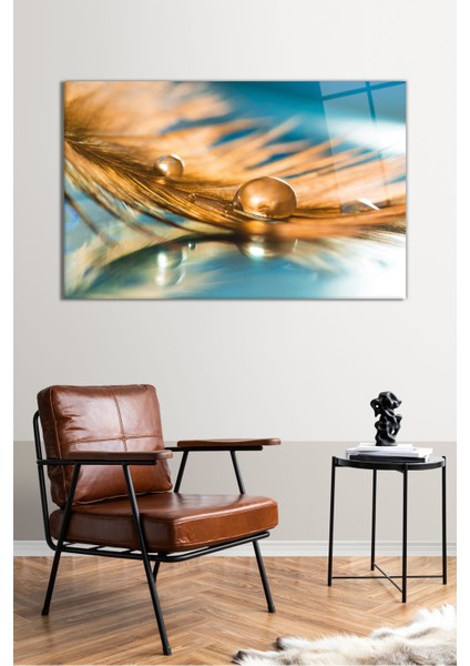 Tüy ve Su Damlası Yatay Cam Tablo, Modern Ev Ofis Dekoru, Hediyelik Duvar Dekorasyonu, Kırılmaz Cam fiyatları