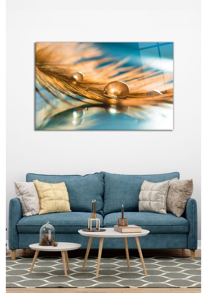 Tüy ve Su Damlası Yatay Cam Tablo, Modern Ev Ofis Dekoru, Hediyelik Duvar Dekorasyonu, Kırılmaz Cam modelleri