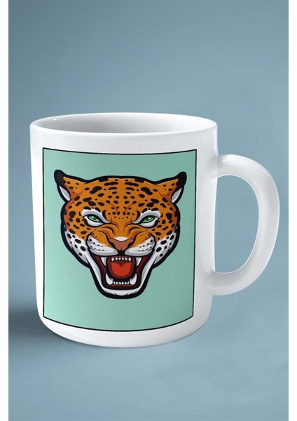 Jaguar Baskılı Kupa Bardak Çift Taraflı Kişiye Özel Çerçeveli Renkli Model 6