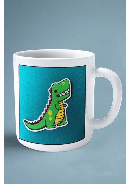 Trex Dinazor Baskılı Kupa Bardak Çift Taraflı Kişiye Özel Çerçeveli Renkli Model 8