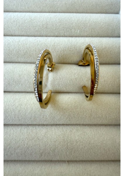 Zirkon Taşlı Halka Küpe