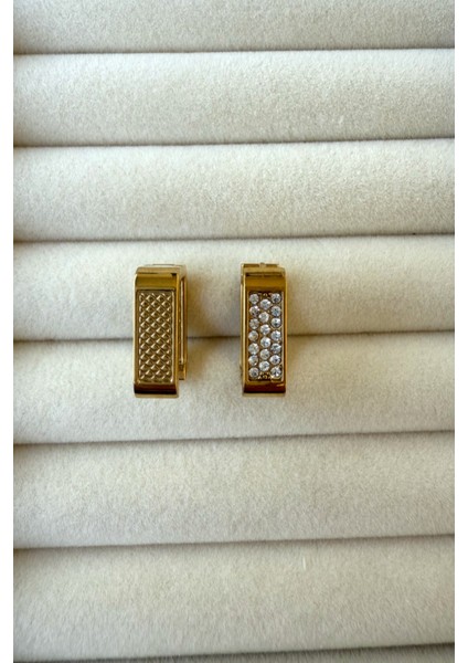 Zirkon Taşlı Dikdörtgen Küpe Paslanmaz Çelik Küpe