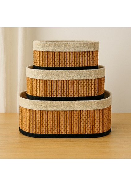 Bambu Hasır Oval 3'lü Organizer Sepet Seti - Çok Amaçlı Düzenleyici indirimleri