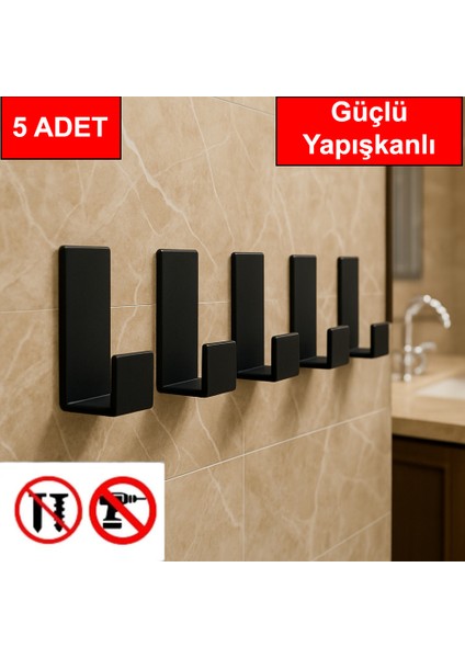 Plastik Güçlü Yapışkanlı Çok Amaçlı Askılık Kapı Arkası Bornoz Askılığı Mutfak Askı 5 Adet