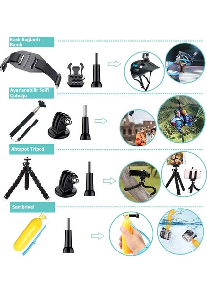 Gopro Aksiyon Kameraları Için Aksesuar Seti Ihtiyacınız Olan Herşey Tek Pakette-Büyük Boy Çanta Ile Birlikte indirimleri