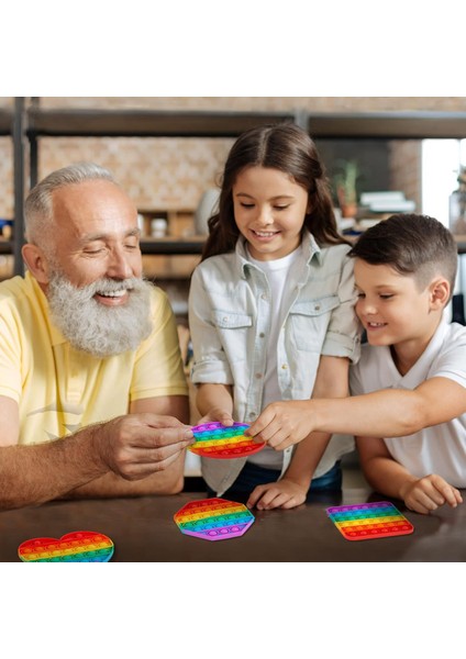 4 Adet Pop It Kare-Yuvarlak-Altıgrn-Kalp Şekilli Duyusal Oyuncak Zihinsel Gelişim Stres Oyunu