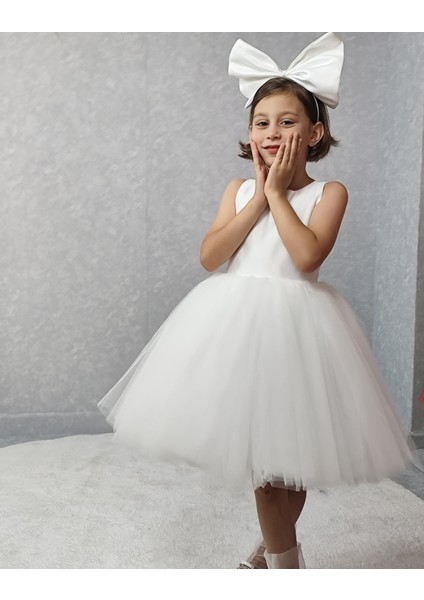 Kız Çocuk Ada Model Abiye Beyaz Elbise fiyatları