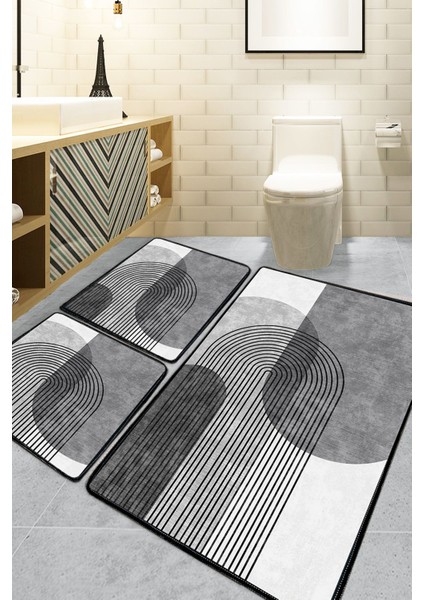 Lenia Gri 3'lü Set Banyo Paspası Djt