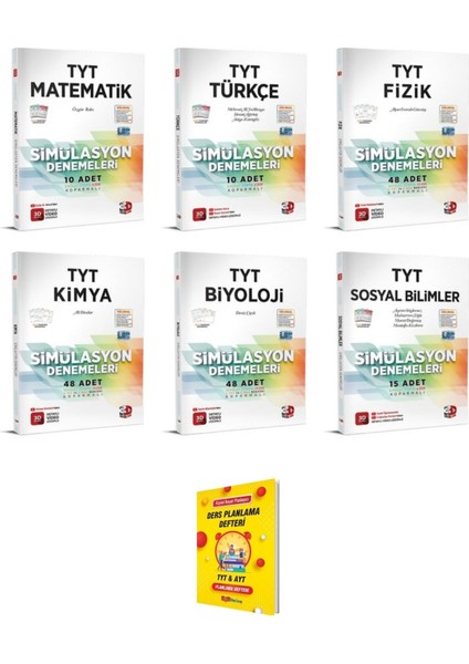 TYT Matematik - Türkçe - Fizik - Kimya - Biyoloji - Sosyal Bilimler 6'lı Denemeleri + Planlama Defteri