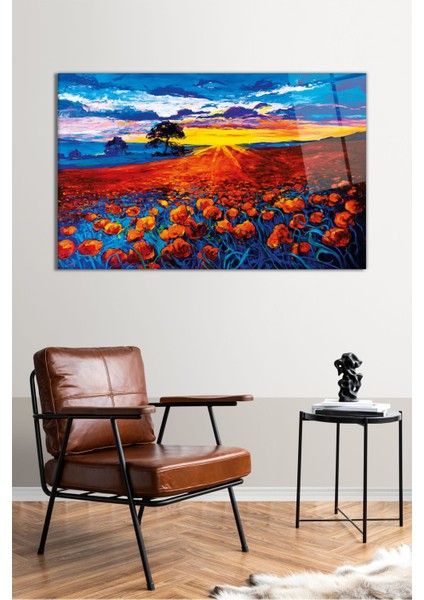 Kırmızı Gelincik Tarlası Yatay Cam Tablo, Modern Ev Ofis Dekoru Hediyelik Duvar Dekorasyonu Kırılmaz fiyatları