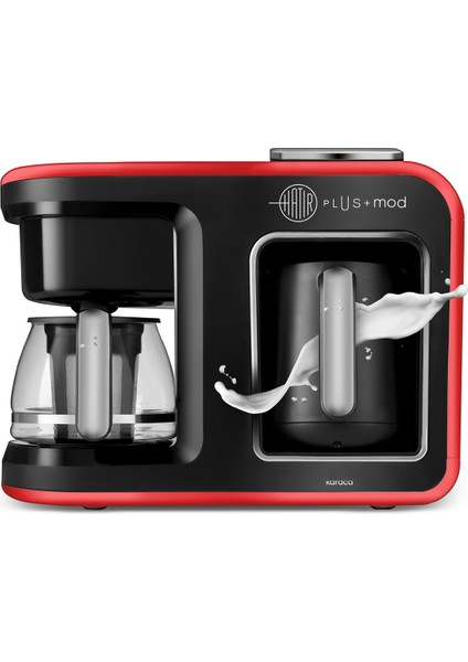 Hatır Plus 5 in 1 Konuşan Közde ve Sütlü Türk Kahvesi ve Filtre Kahve Makinesi Cherry Red