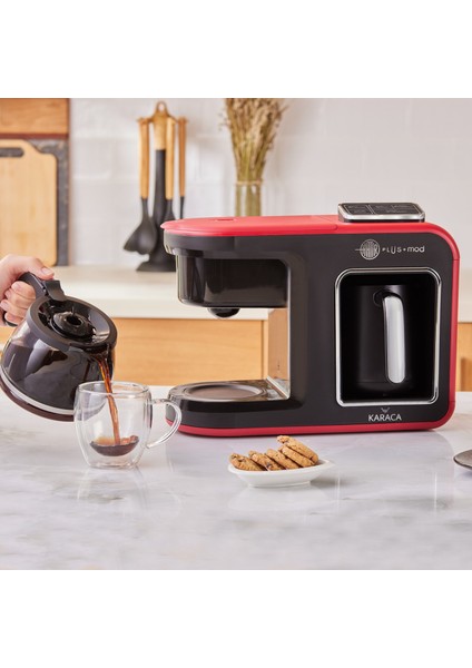 Hatır Plus 5 in 1 Konuşan Közde ve Sütlü Türk Kahvesi ve Filtre Kahve Makinesi Cherry Red indirimleri